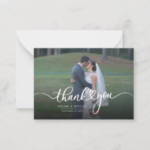 Tarjeta Pequeña Moderna foto con letras de mano Boda gracias