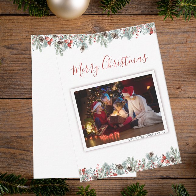 Tarjeta Pequeña Moderna foto familiar de Navidad alegre Fiesta Rus (Modern Merry Christmas Family Photo Rustic Holiday Note Card)