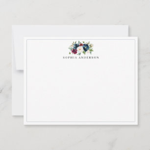 Tarjeta Pequeña Moderna Marina Azul Borgoña Rojo Floral acuarela