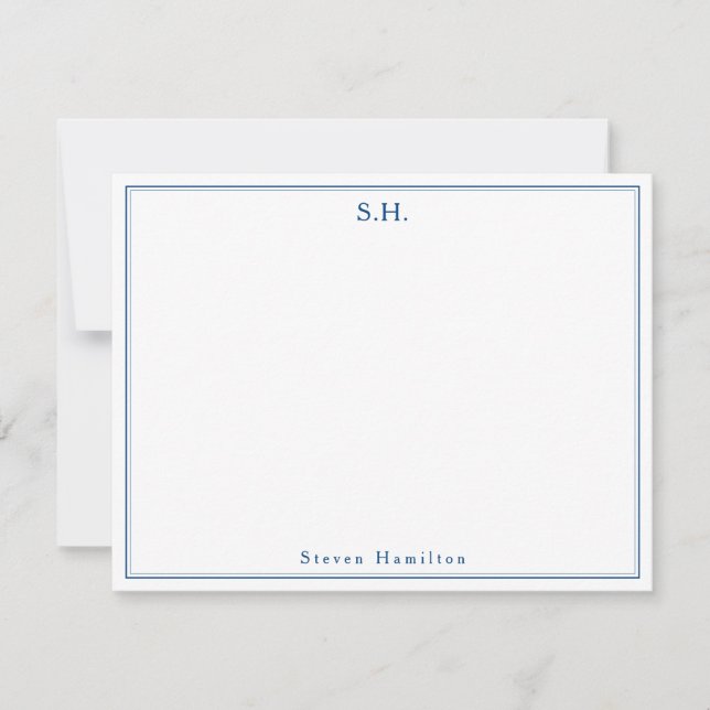 Tarjeta Pequeña Moderna Marina Clásica Nombre de Monograma Azul Mi (Anverso)