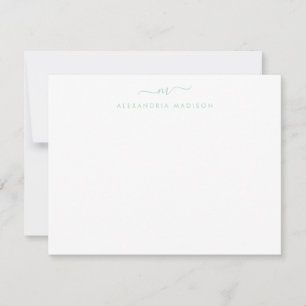 Tarjeta Pequeña Moderna Mint Green Script Monograma Stationery