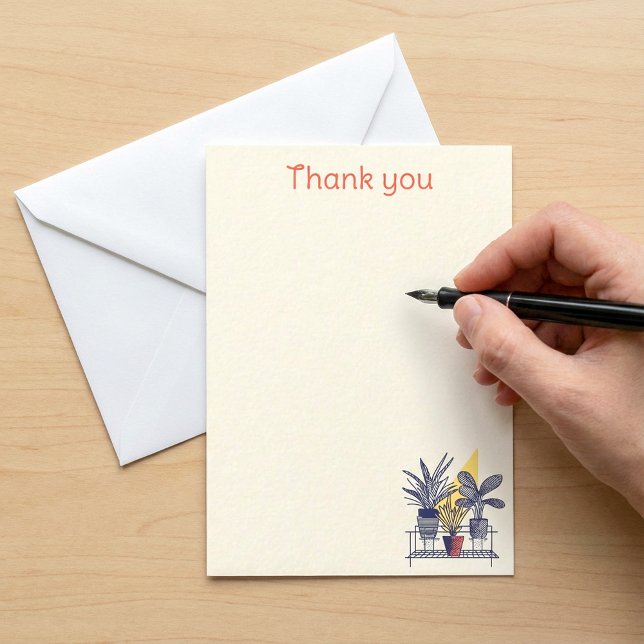 Tarjeta Pequeña Moderna planta de macetas Botánicas gracias (Modern potted house plant Botanical thank you Note Card)