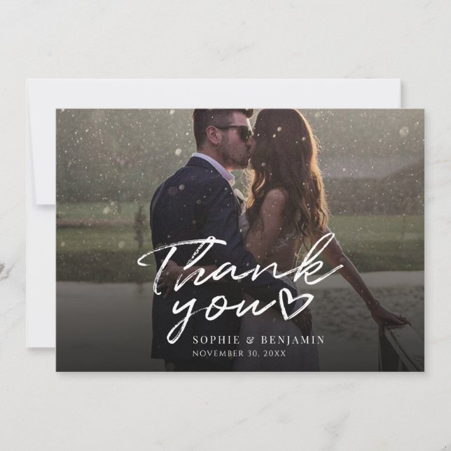 Tarjeta Pequeña Moderna y elegante escritura de fotos de boda grac (Anverso)