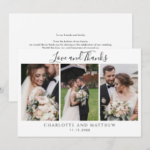 Tarjeta Pequeña Modernas 3 fotos Boda Gracias