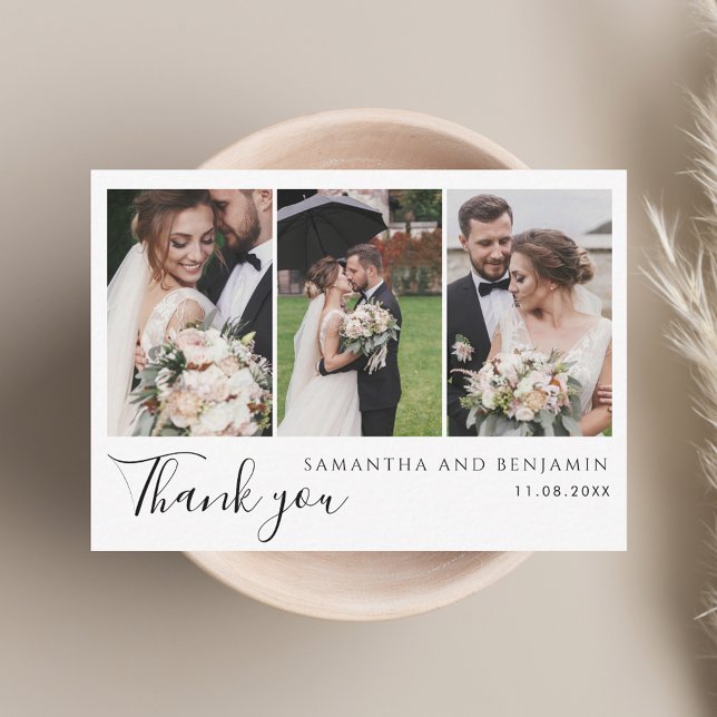 Tarjeta Pequeña Modernas 3 fotos Boda Gracias (Modern 3 Photos Wedding Thank You Note Card)