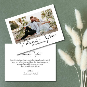 Tarjeta Pequeña moderno agradecimiento de foto de boda con letra m