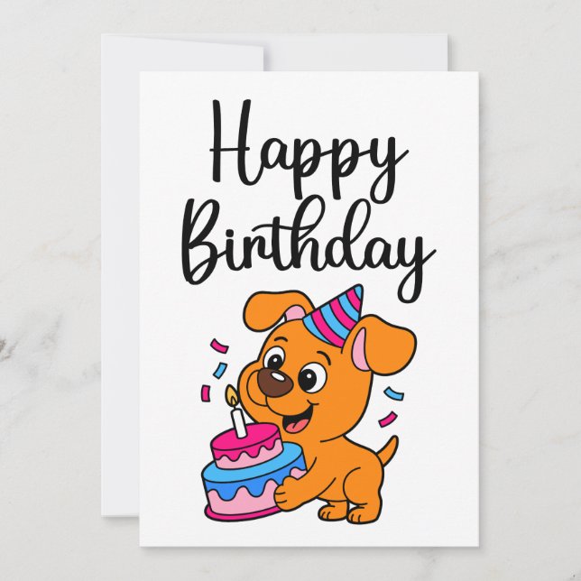 Tarjeta Pequeña Moderno Cumpleaños Feliz Perro Lindo Simple (Anverso)