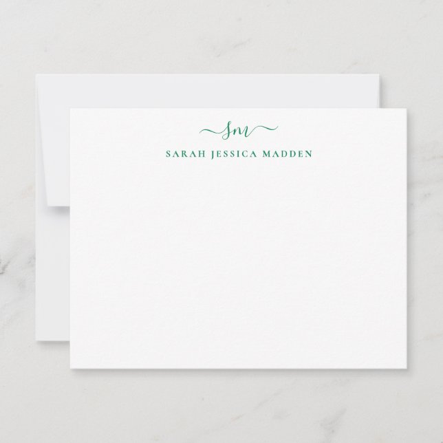 Tarjeta Pequeña Moderno Dos Monogramas Girly Script Forestal Verde (Anverso)