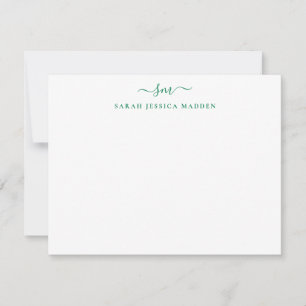 Tarjeta Pequeña Moderno Dos Monogramas Girly Script Forestal Verde
