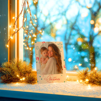 Tarjeta Pequeña Moderno Elegante Foto con Letra Roja Feliz Navidad