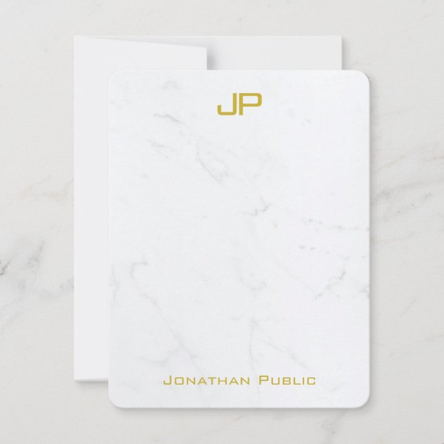 Tarjeta Pequeña Moderno Guión Dorado Elegante Mármol Monograma Sim (Anverso)