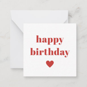 Tarjeta Pequeña Moderno Minimalista Corazón Rojo Feliz Cumpleaños