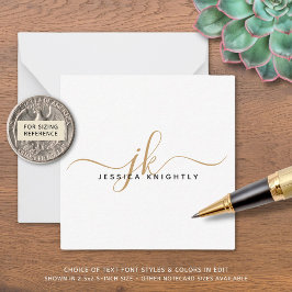 Tarjeta Pequeña Moderno Monograma Elegante Guión Iniciales Dorado 