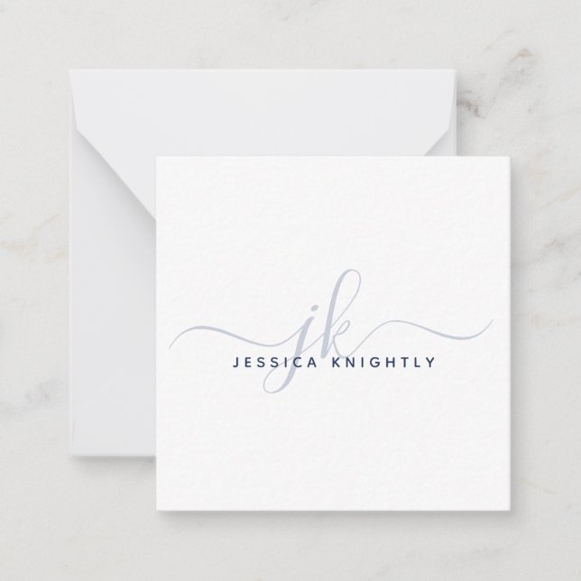 Tarjeta Pequeña Moderno Monograma Elegante Guión Iniciales Marina  (Anverso)