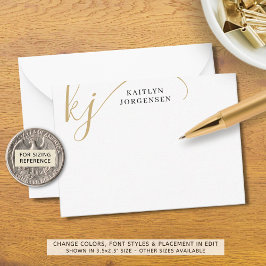 Tarjeta Pequeña Moderno Monograma Elegante Guión Iniciales Oro Neg