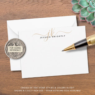 Tarjeta Pequeña Moderno Monograma Iniciales Script Moda Oro Mínimo