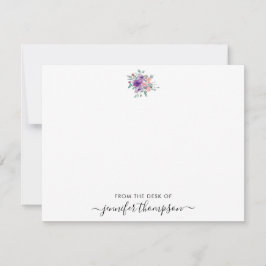Tarjeta Pequeña Moderno Morado Rubor Floral Watercolor Script Swas