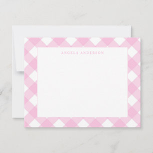 Tarjeta Pequeña Moderno Pastel Rubor Rosa Gingham Plaid Check