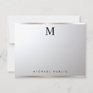 Tarjeta Pequeña Moderno Profesional Elegante Monograma Plata Glam