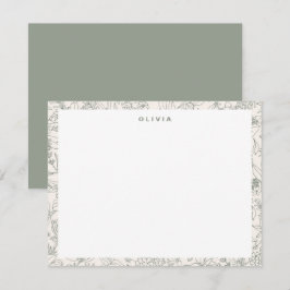 Tarjeta Pequeña Moderno Sage Green Flowers Herbs Boho Pattern