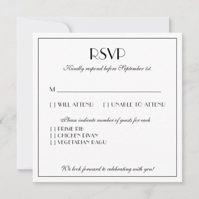 Tarjeta Pequeña Moderno y elegante Boda elegante Gran RSVP (Anverso)