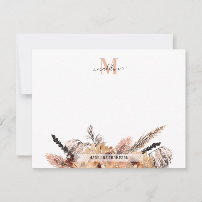 Tarjeta Pequeña Moderno y elegante Boho Moda Floral Monograma (Anverso)