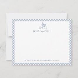 Tarjeta Pequeña Moderno y elegante Monograma Dusty Blue Gingham Ch