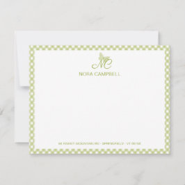 Tarjeta Pequeña Moderno y elegante Monograma Luz Verde Gingham Che