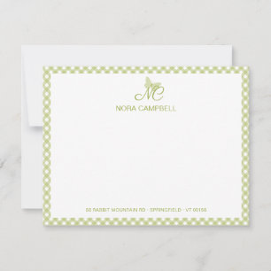 Tarjeta Pequeña Moderno y elegante Monograma Luz Verde Gingham Che