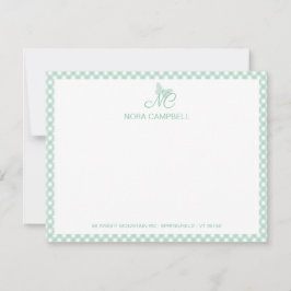 Tarjeta Pequeña Moderno y elegante Monograma Mint Green Gingham Ch