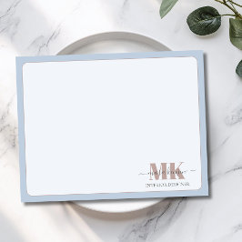 Tarjeta Pequeña Modert Mocha Mousse Monograma Azul Polvo