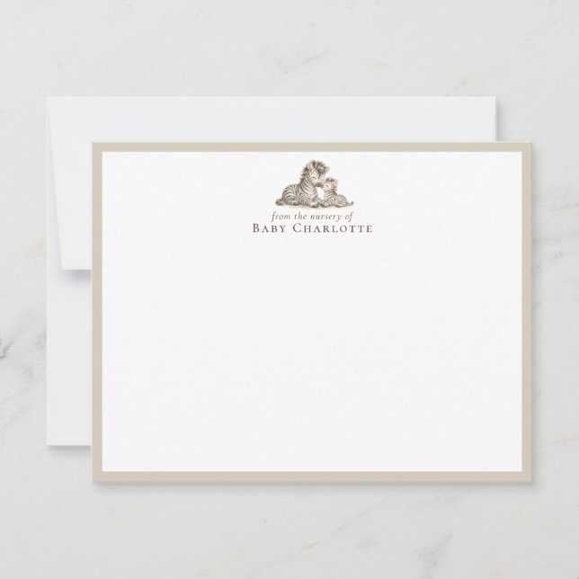 Tarjeta Pequeña Mom & Baby Zebra Nursery Note Card – Personalized (Anverso)