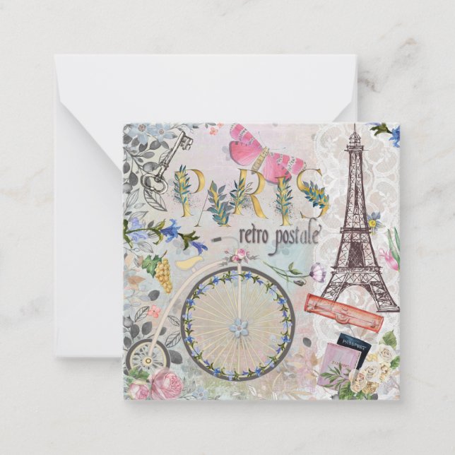 Tarjeta Pequeña Mon París Retro Encantador (Anverso)