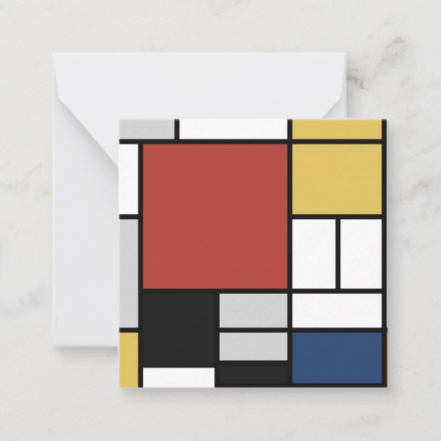 Tarjeta Pequeña Mondrian Pintura de Plano Rojo Amarillo Azul Gris  (Anverso)