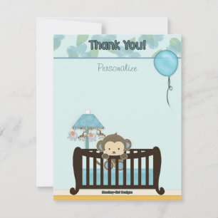 Tarjeta Pequeña Monkey Baby Shower FLAT#1 Gracias AZUL