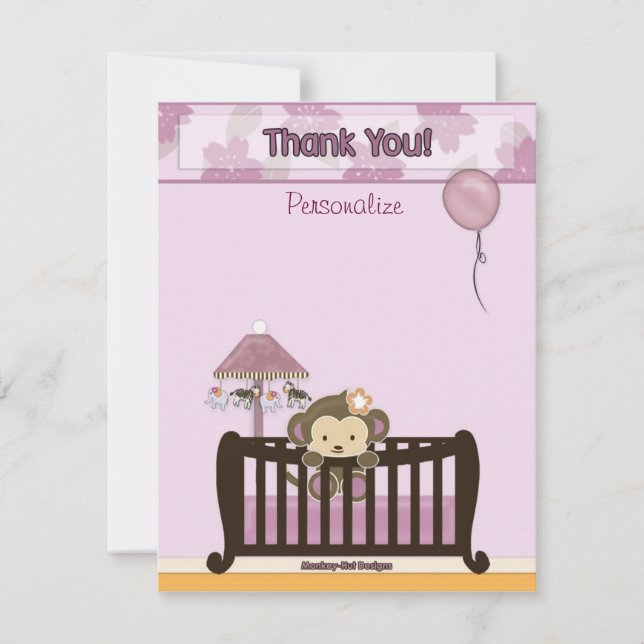 Tarjeta Pequeña Monkey Baby Shower FLAT#1 Gracias ORCHID (Anverso)
