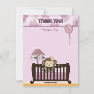Tarjeta Pequeña Monkey Baby Shower FLAT#1 Gracias ORCHID