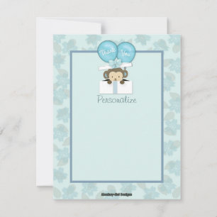 Tarjeta Pequeña Monkey Baby Shower FLAT#2 Gracias AZUL