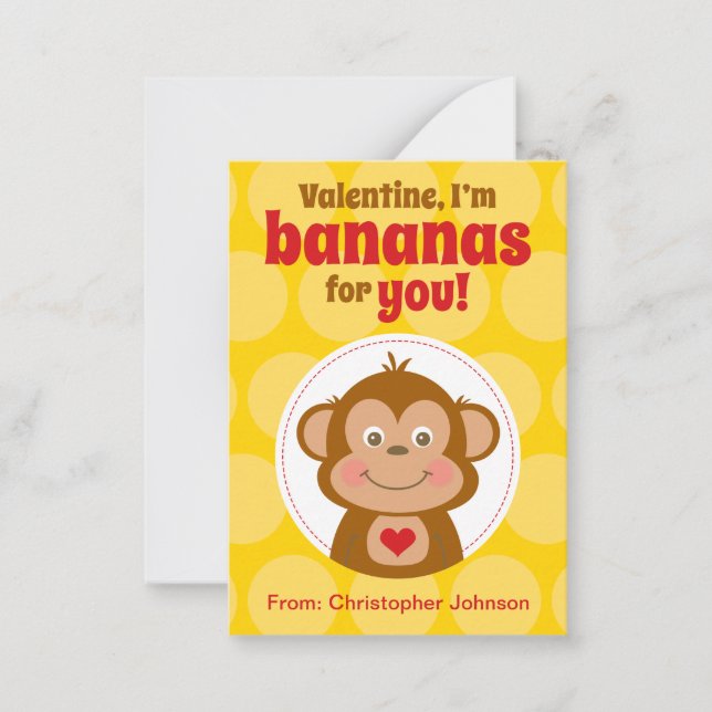 Tarjeta Pequeña Monkey Mini Classroom Valentine Cards for Kids (Anverso)