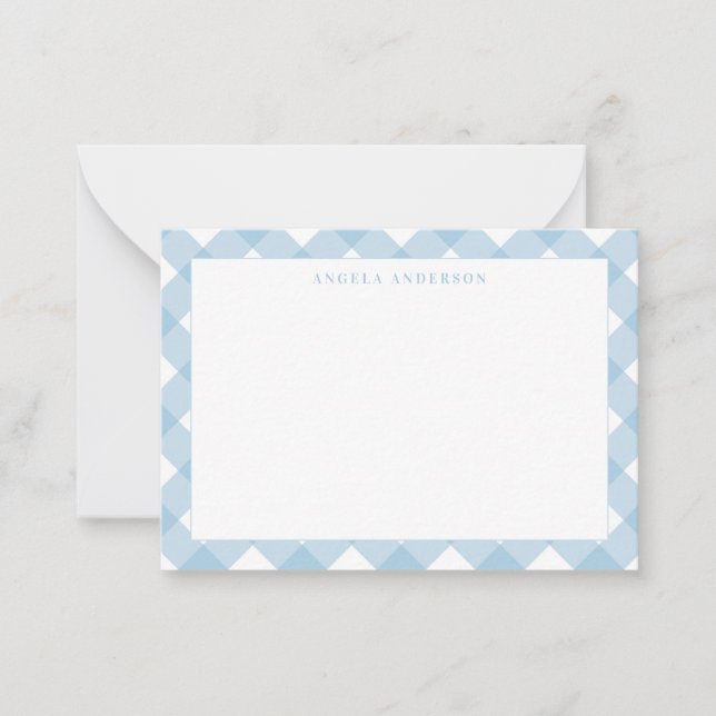 Tarjeta Pequeña Mono azul claro gingham a cuadros (Anverso)