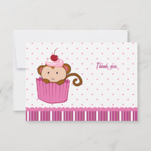 Tarjeta Pequeña Mono lindo en un bizcocho llano carta de agradecim