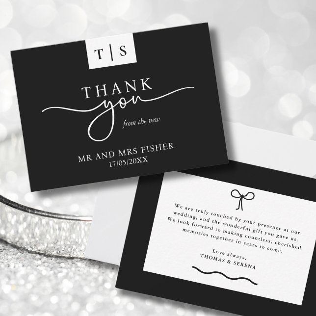 Tarjeta Pequeña Monocromo blanco negro gracias Boda (Subido por el creador)