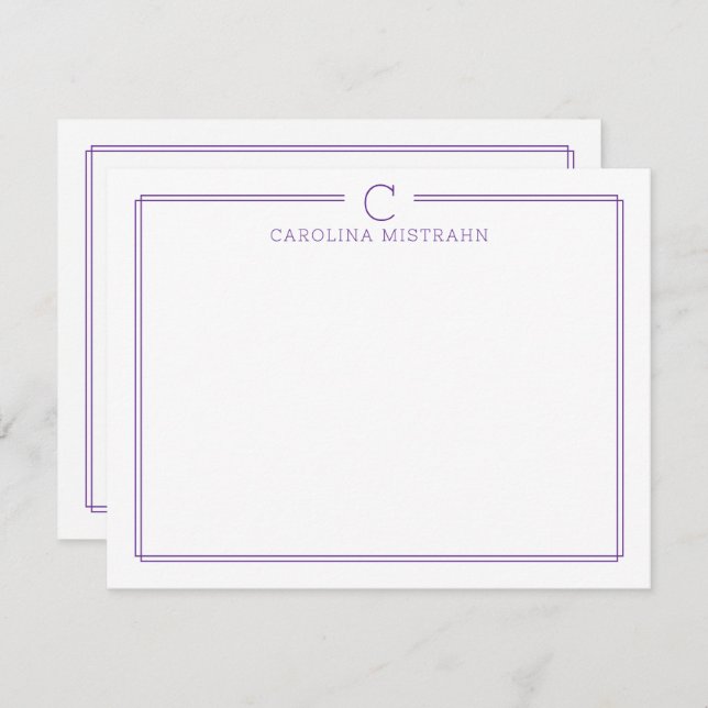 Tarjeta Pequeña Monogram Initial Casual Purple Border Stationery (Anverso / Reverso)
