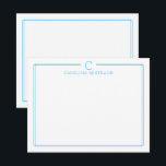 Tarjeta Pequeña Monogram Initial Casual Sky Blue Border Stationery<br><div class="desc">This design features a thin double border with space for a monogram and name and coordinating back design. Click the customize button if you would like to adjust the design elements and/or further modify the text! Variations of this design, additional colors, as well as coordinating products are available in our...</div>