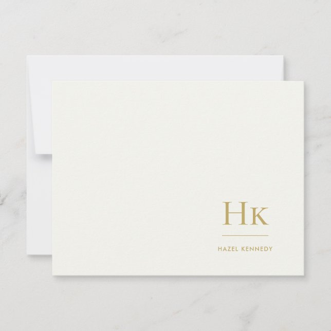 Tarjeta Pequeña Monogram Ivory Gold Simple Monogrammed Notecard (Anverso)
