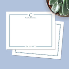Tarjeta Pequeña Monogram Navy Blue Border Anniversary Stationery