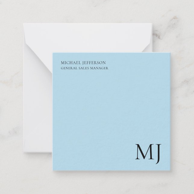 Tarjeta Pequeña Monogram Plain Blue Trendy Business (Anverso)