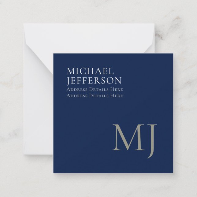 Tarjeta Pequeña Monogram Plain Dark Blue Trendy Business (Anverso)