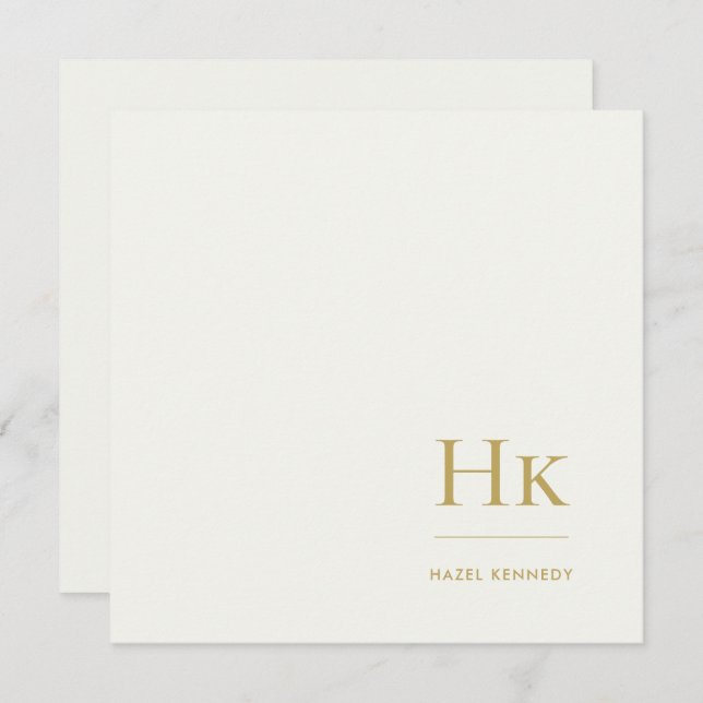 Tarjeta Pequeña Monogram Simple Monogrammed Ivory Gold Notecard (Anverso / Reverso)