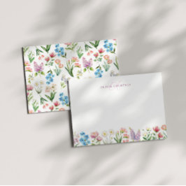 Tarjeta Pequeña Monogram Spring Floral Wildflowers 